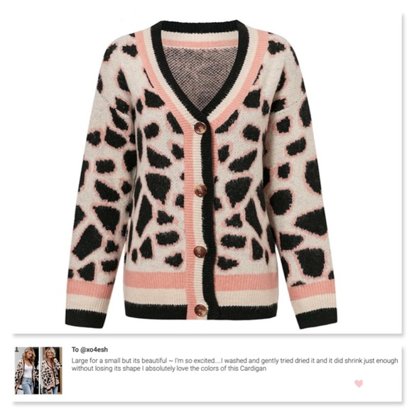 Pink Cheetah Print Buttoned V-Neck Cardigan - Picture 5 of 8